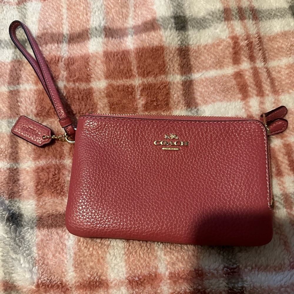 Coach Large Double Zip Wallet Wristlet Clutch 87587 Rose Pink NWT